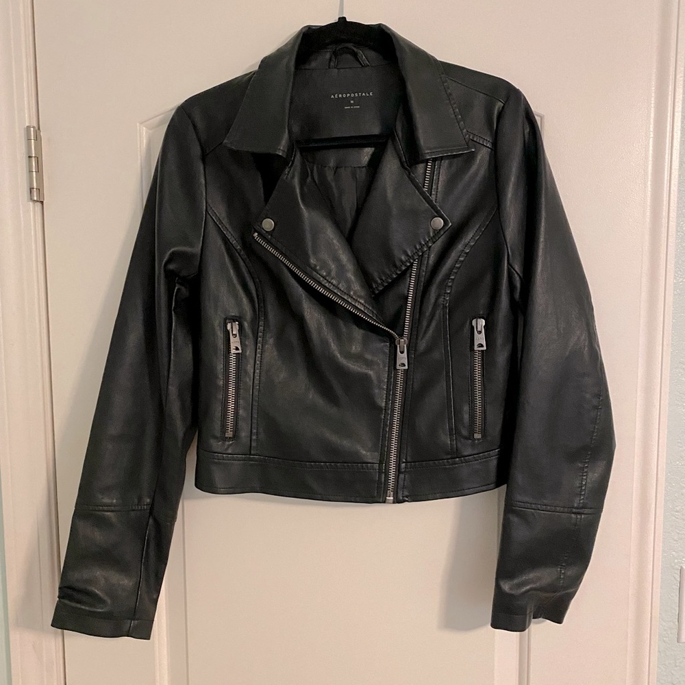 Aeropostale Black Leather Jacket - Size Medium